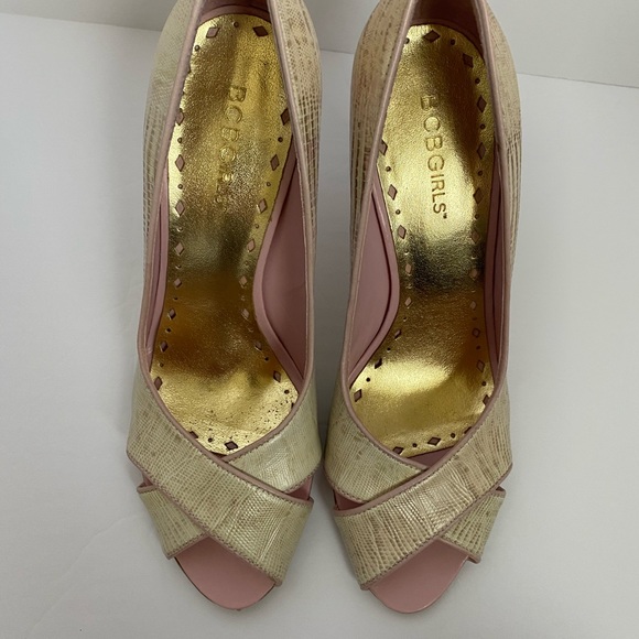 BCBGirls Cream/Pink Snake Print Heels - Picture 2 of 8